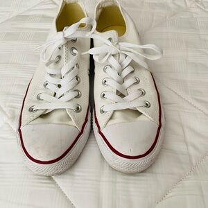 Classic White Canvas Converse Sneakers with Red Trim